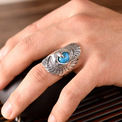 Sterling Silver Retro Eagle Wing Faux Turquoise Ring