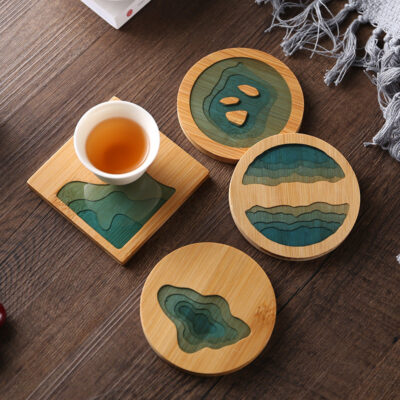 Traditional Bamboo Poetic Tea Cup Mat 7 Pcs Set
