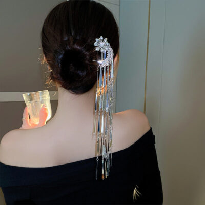 Floral Pearl Tassel Fork Hairpin