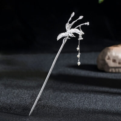 Sterling Silver Flying Bird Flower Hairpin