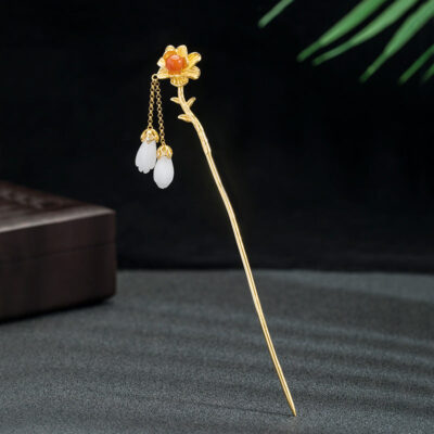 Sterling Silver Red Flower 2 Magnolia Hairpin
