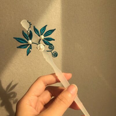 Chanhua Teal Leaf Pearl Silk Thread Hanfu Hairpin