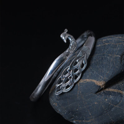 Sterling Silver Hollow Peacock Feather Bracelet