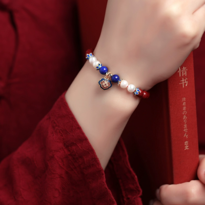 Vermilion Lock Buddha Bead Wax Pearl Bracelet