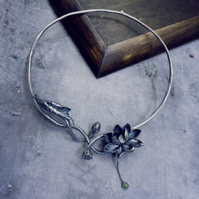 Lotus Leaf & Flower Jasper Tassel Necklace