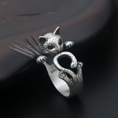 Sterling Silver Matte Cat Ring