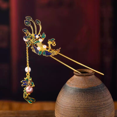2 Phoenix Pearl Tassel Hairpin Set