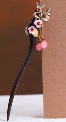 2PinkFlowerBranches2PinkBeadsTasselHairpin-Wood.jpg