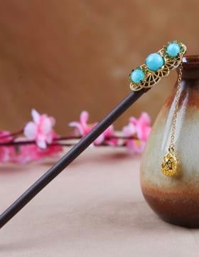 Wood 3 Haibao Blue Copper Tassel Hairpin