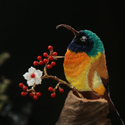 Oriole Bird Suzhou Embroidery Brooch