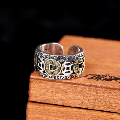 Sterling Silver 5 Emperor Coin Wealth Ring