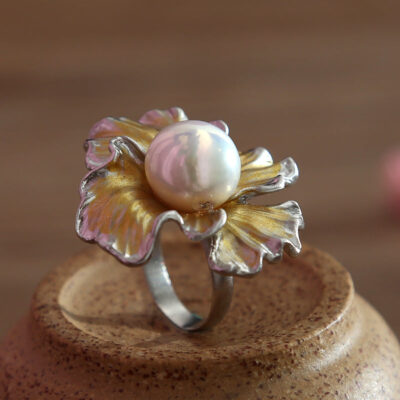 Sterling Silver Pearl Ruffle Edge Retro Ring