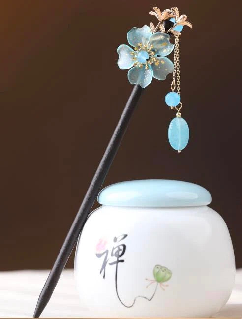 BlueFlower2BlueBeadTasselHairpin-Wood.jpg
