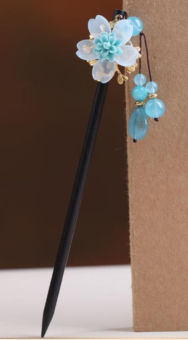 BlueFlower6BlueBeadsTasselHairpin.jpg