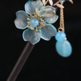 BlueFlowerBlueBeadTasselHairpin-Wood.jpg