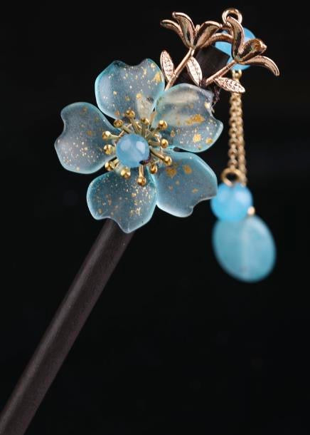 BlueFlowerBlueBeadTasselHairpin-Wood.jpg