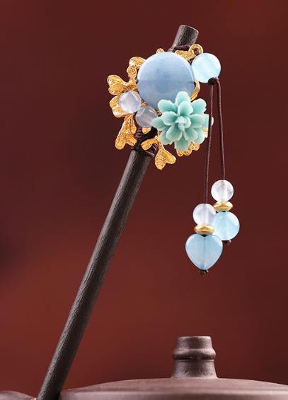 BlueFlowerSapphireBranch7BeadsTasselHairpin-Wood.jpg