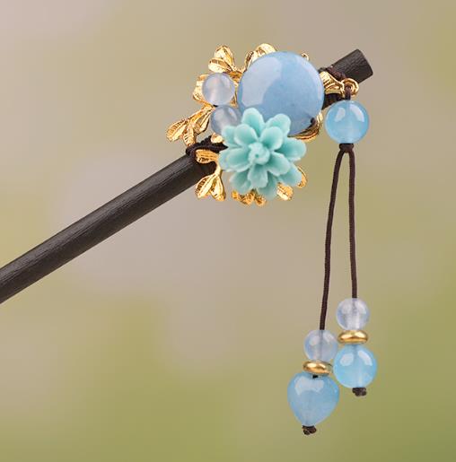 BlueFlowerSapphireBranch7BeadsTasselHairpin.jpg