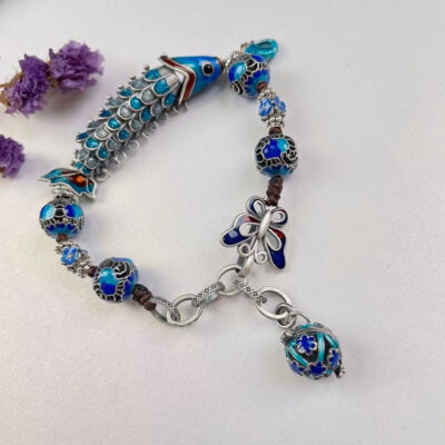 Sterling Silver 5 Bead Fish Butterfly Bracelet