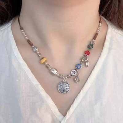 999 Silver 5 Wealth Gods Pendant Necklace