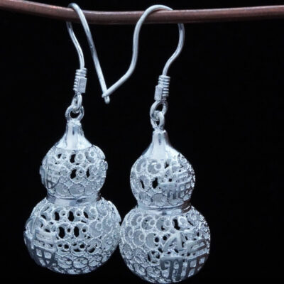 925 Silver Hollow Fu Gourd Earrings