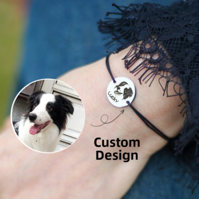 Custom Photo Bracelet Rope - Personalized Pet Dog Cat Portrait Couple Photo Engraved Name Gift