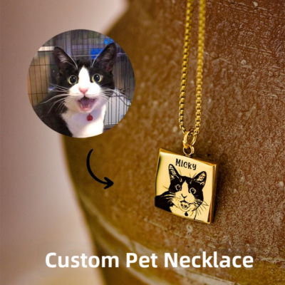 New Pet Photo Titanium Steel Pendant Necklace - Custom Dog Cat Hamster Parrot Portrait Name Memorial Gift