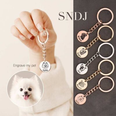 Custom Pet Dog Cat Photo Keychain DIY Engraved Cute Car Charm Couple Memorial Gift