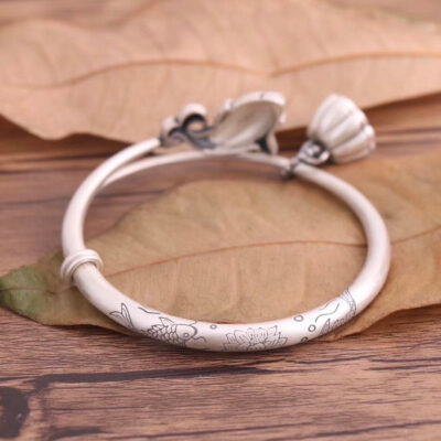 Sterling Silver Fish & Lotus Pod Bracelet