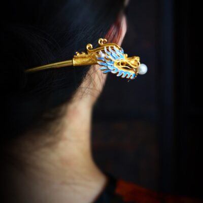 Qing Palace Diancui Dragon Pearl Hairpin