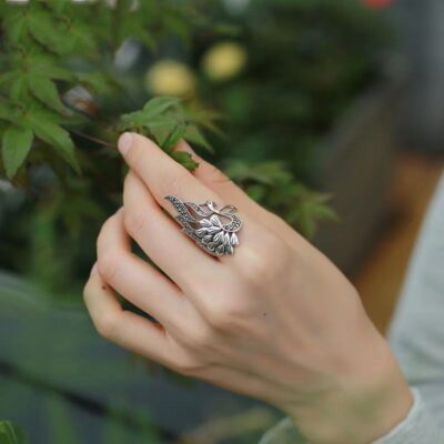 Sterling Silver Hollow Peacock Feather Open Ring