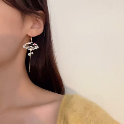 Crane & Wave Sun Fan Asymmetrical Earrings