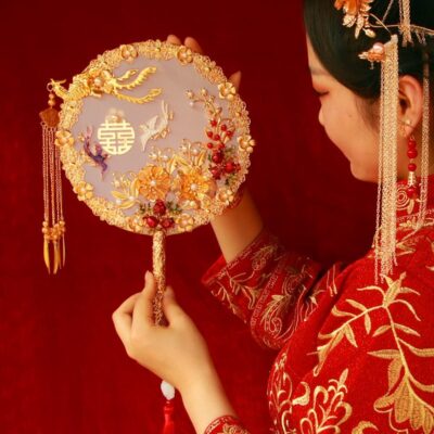 Phoenix Double Happiness Tassel Wedding Fan