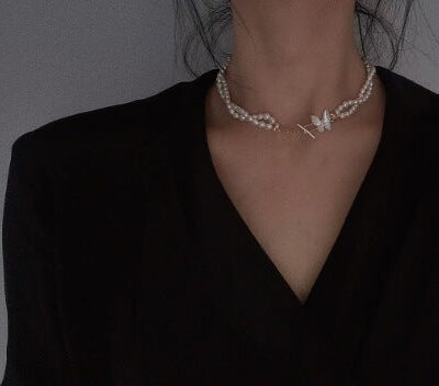 Double Layer Freshwater Shell Butterfly Necklace