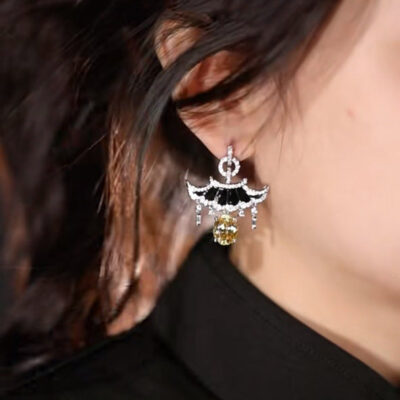 Chinoiserie Black Roof Zircon Tassel Earrings