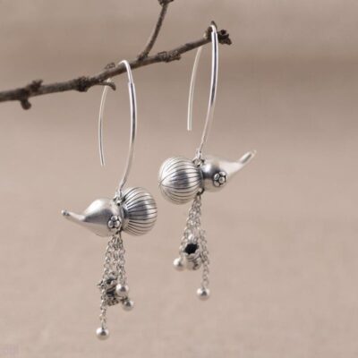Copper Gourd Tassel Chinese Vintage Earrings