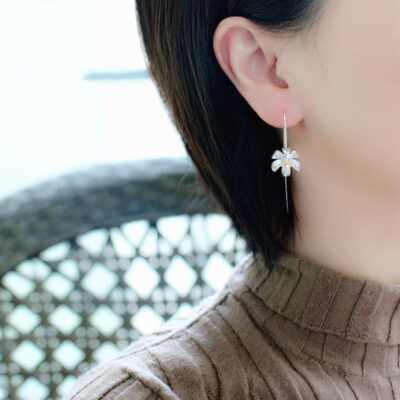 Chinoiserie Long Golden Lotus Flower Earrings