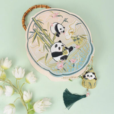 Bamboo Panda Embroidery Bamboo Knot Handbag