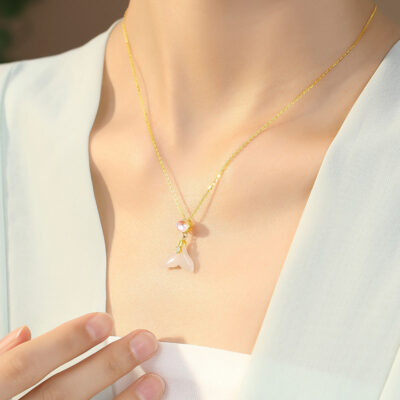 Sterling Silver Jade Mermaid Pearl Clavicle Necklace