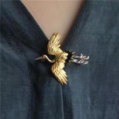 Chinoiserie Enamel Crane Brooch