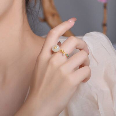 Sterling Silver Phoenix Pearl Enamel Open Ring