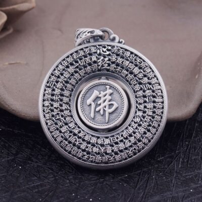 Sterling Silver Rotating Lotus Heart Sutra Necklace