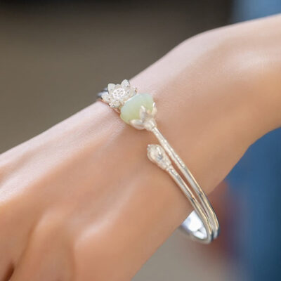 Sterling Silver Lotus & Jade Seedpod Bracelet