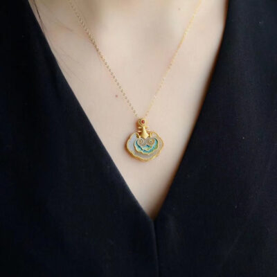 Enamel Hetian Jade Pipa Ruyi Pendant