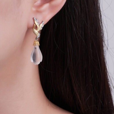 Chinoiserie Phoenix Magnolia Crystal Earrings