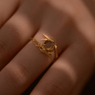 Chinoiserie Bamboo Knot Moonstone Ring