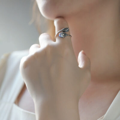 Chinoiserie Flower Bud Moonstone Open Ring