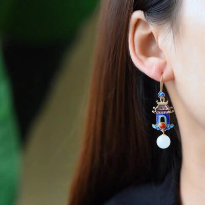 Sterling Silver Imperial Palace Jade Agate Earrings