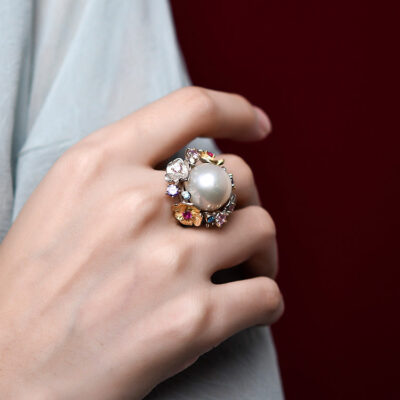 Sterling Silver Freshwater Pearl Flower Ring