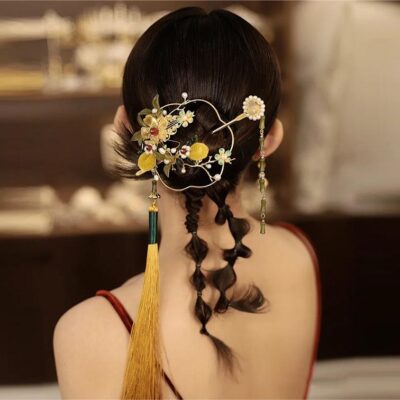 Pearl Bamboo & Red Agate Flower Hairpin Set